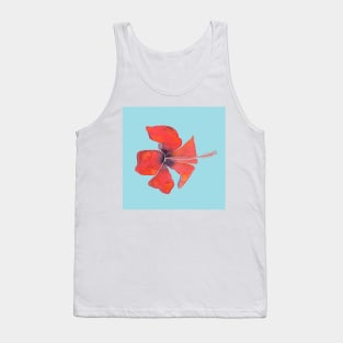 Red Hibiscus Tropical Watercolor Illustration with a blue background Tank Top